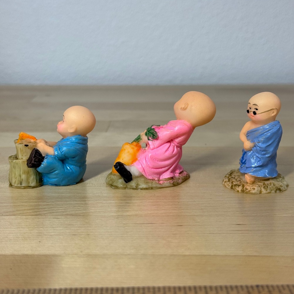 3pc Miniature Monk Figurines Resin Zen Garden Statues VTG Baby Buddah - Picture 4 of 6